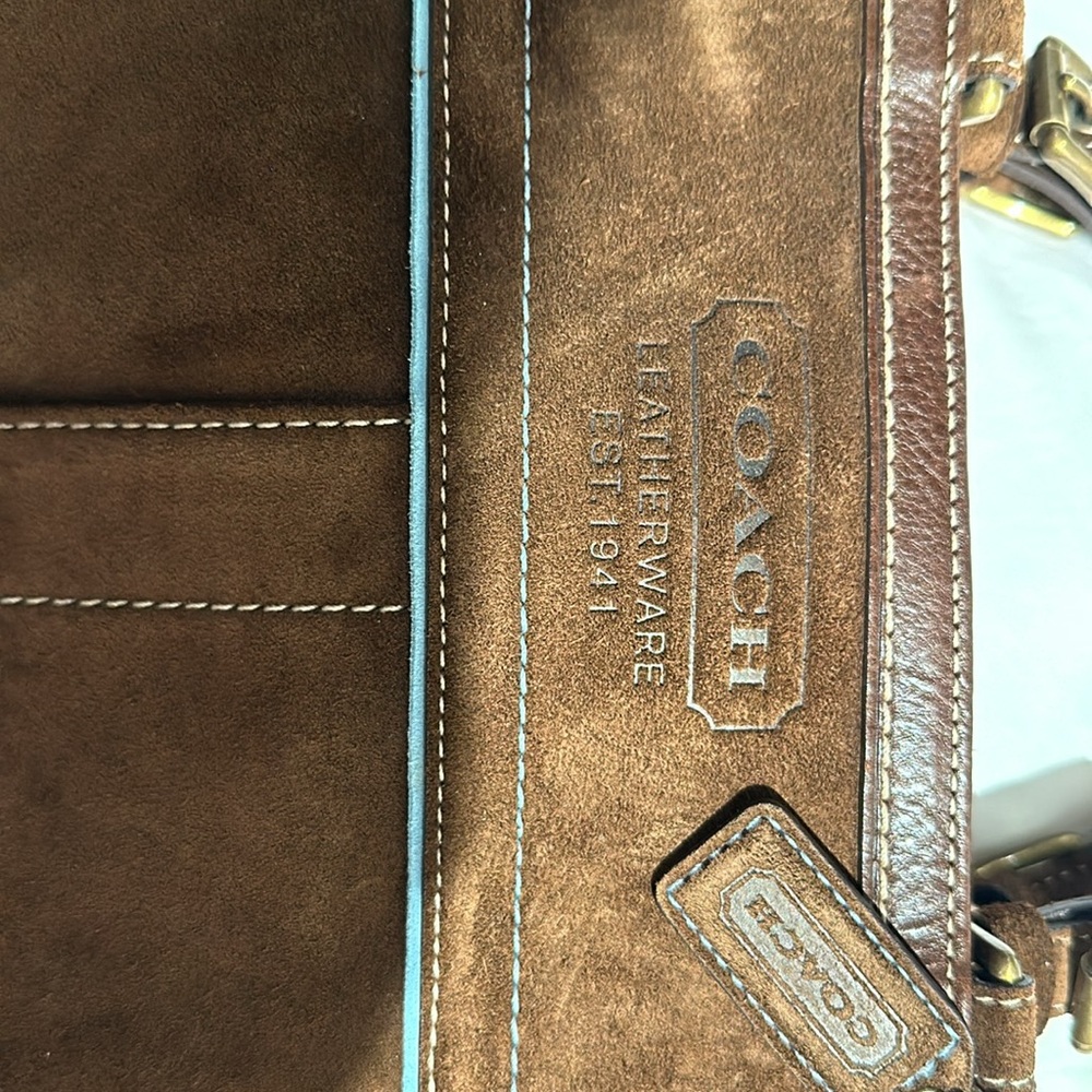 Vintage Practically New Condition Coach Leather Suede Brown w/ Blue - Picture 2 of 13